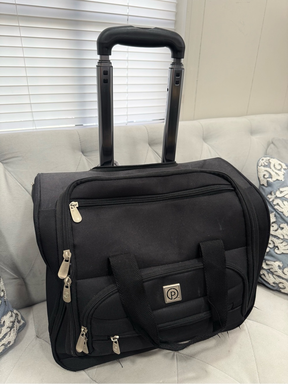 Black Rolling Travel Tote with Front Organizer - Carry-On Travel Bag